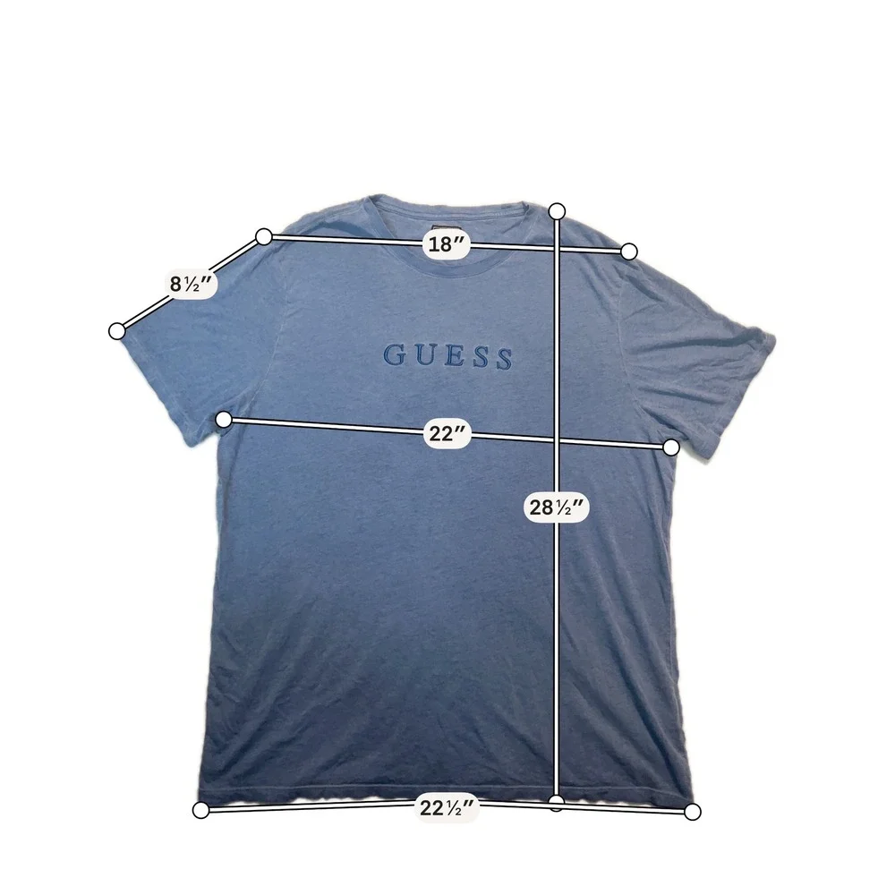 Guess Mens Pima Cotton Embroidered Logo T-Shirt Blue Distressed XL M2GP24K7HD0 - Picture 3 of 8